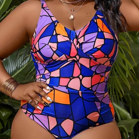 Women's Plus Size Colorful Bathing Suit Fashion Trendy Swimsuit Swimwear 14W-20W - Picture 2 of 7
